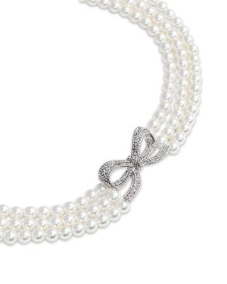 Self-Portrait - Crystal Bow & Imitation Pearl Choker Necklace, 11.81"