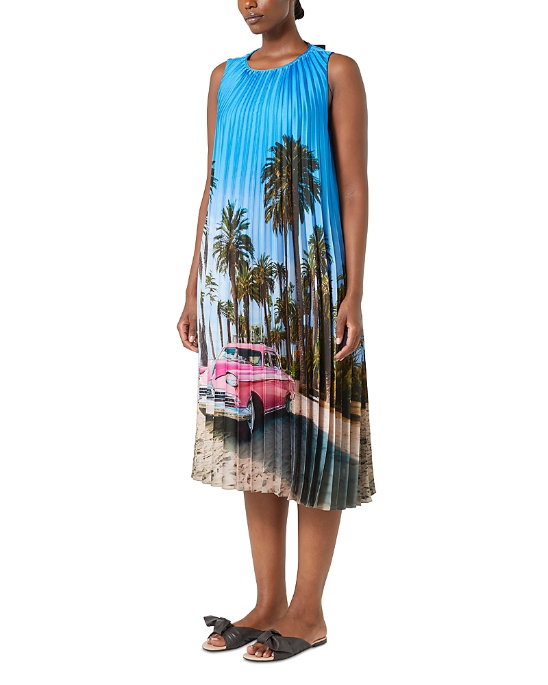 Marina Rinaldi 2a Uscita Madera Printed Sunray Satin Dress In Sky Blue