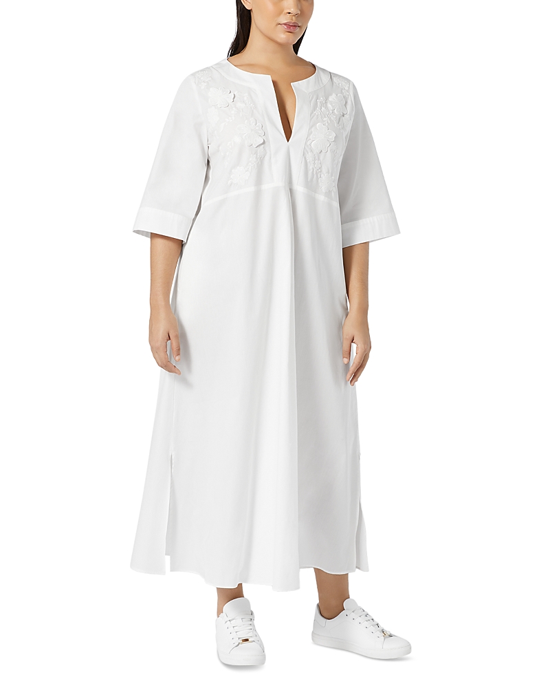 MARINA RINALDI USCITA OPOSSUM EMBROIDERED SPLIT V NECK DRESS