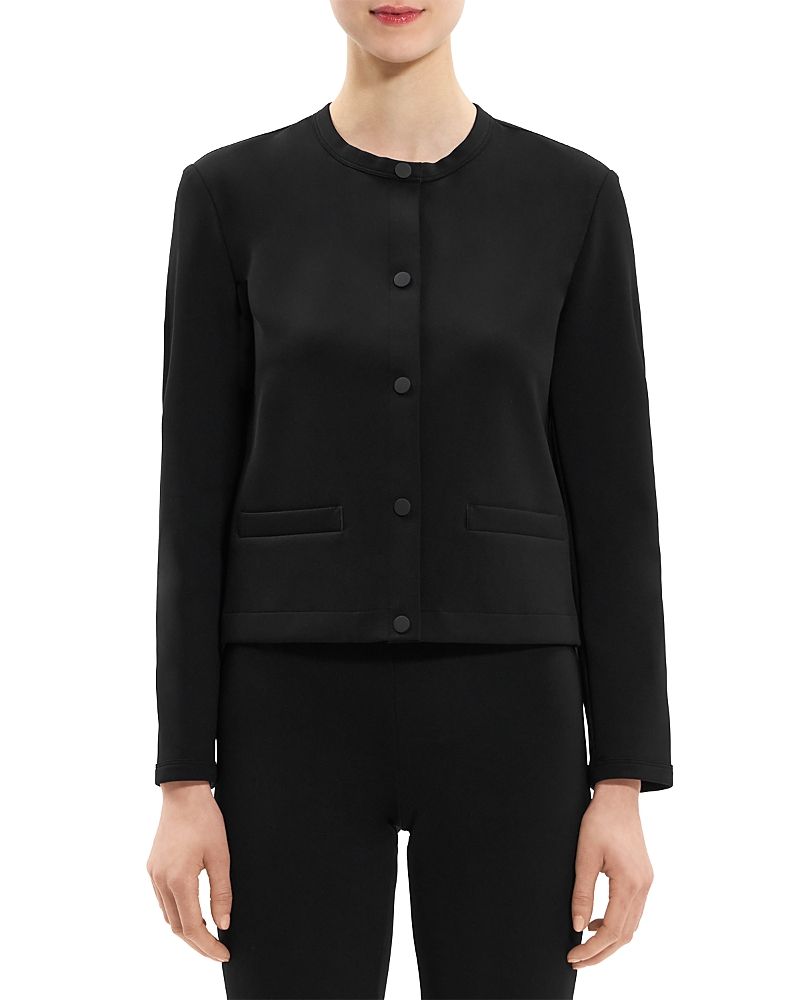 Theory Cropped Tab-hem Scuba Jacket In Black