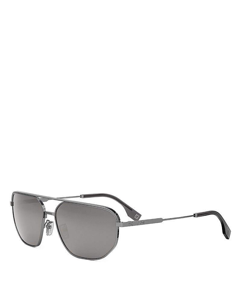Fendi Travel Rectangular Metal Sunglasses, 61mm In Ruthenium/smoke