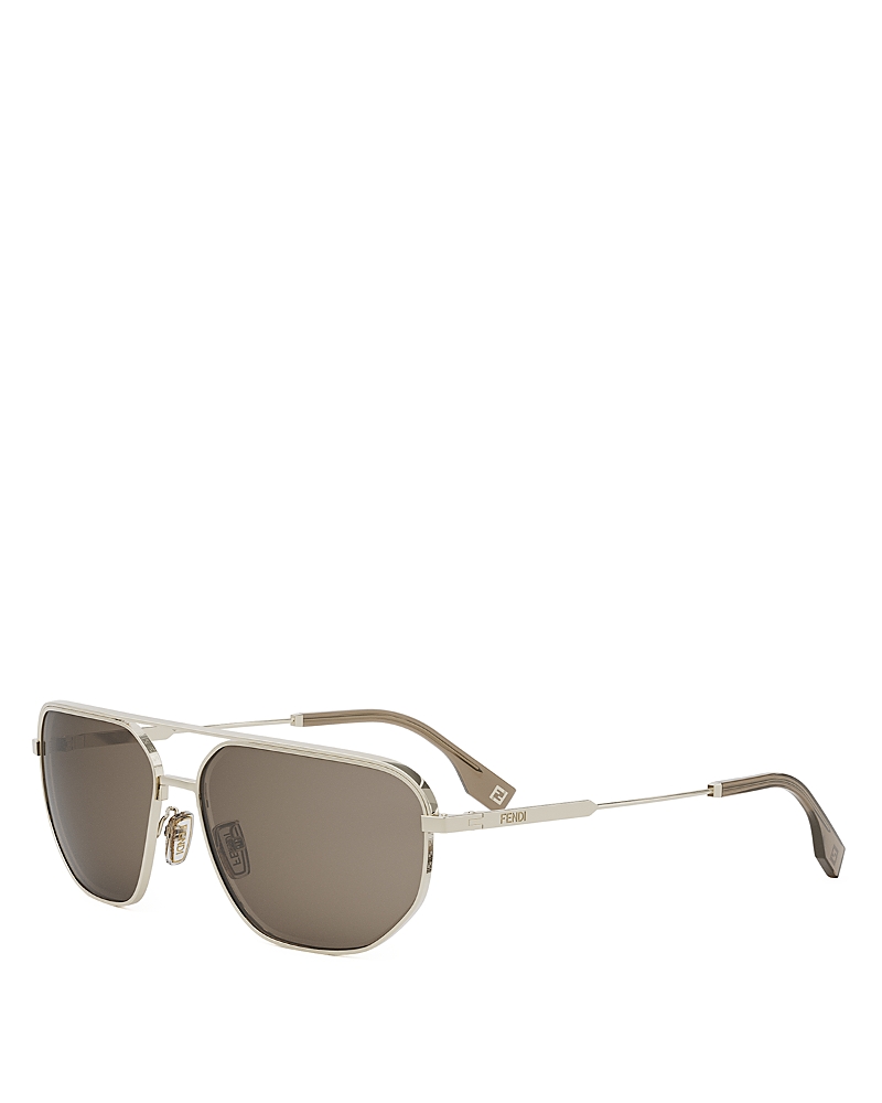 Fendi Travel Rectangular Metal Sunglasses, 61mm In Gold/brown