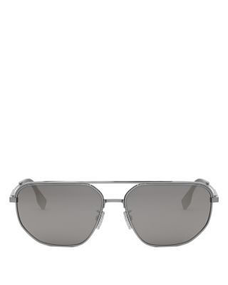 Travel Rectangular Metal Sunglasses, 61mm