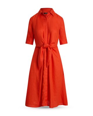 Petites Linen Tie Front Shirt Dress