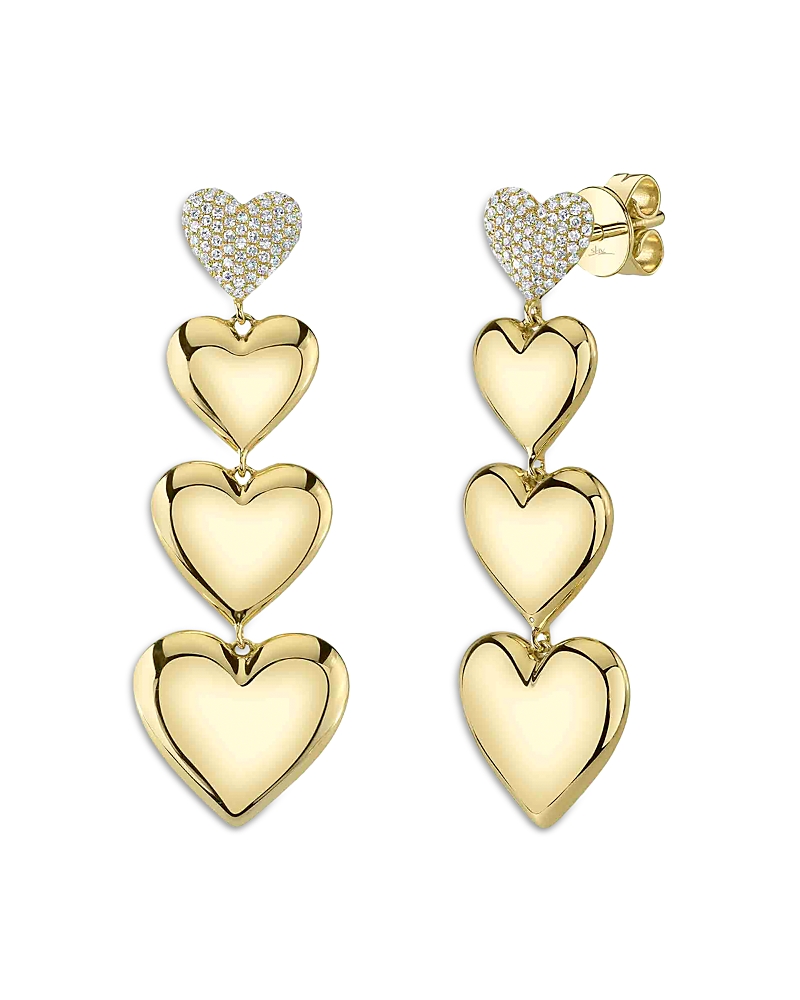 Shy Creation 14K Yellow Gold Kate Diamond Pave & Polished Graduated Heart Drop Earrings