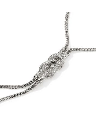 Sterling Silver Love Knot Diamond Lariat Necklace, 18-20"