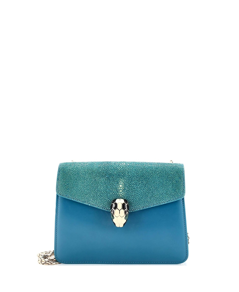 Click to view more detailed imagery on our partner's website Pre-owned Pre-owned Bvlgari Bvlgari Serpenti Forever Square Shoulder Bag Leather And Stingray In Blue
