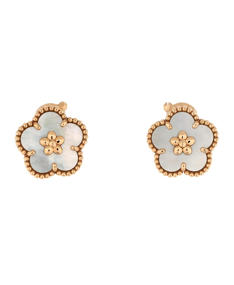 Pre-owned Pre-owned Van Cleef & Arpels Van Cleef & Arpels Lucky Spring Plum Blossom Stud Earring Rose Gold And Mother Of Pearl In K Rose Gold