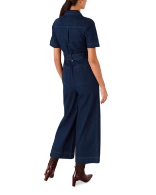 Denim Pintuck Belted Jumpsuit