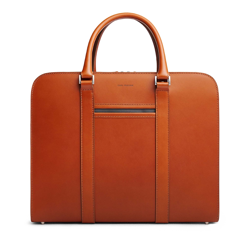 Carl Friedrik Palissy Double Leather Briefcase In Cognac