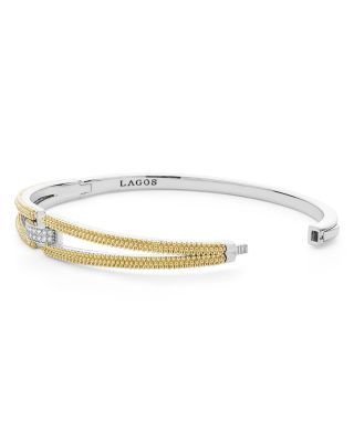 18K Yellow Gold & Sterling Silver Caviar Lux Clip Diamond Pav&eacute; Bangle Bracelet - Exclusive