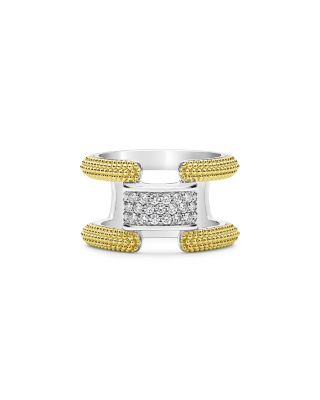 LAGOS 18K Yellow Gold & Sterling Silver Caviar Lux Clip Diamond Pav&eacute; Bangle Bracelet - Exclusive 