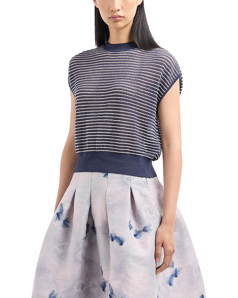 EMPORIO ARMANI STRIPED CAP SLEEVE SWEATER