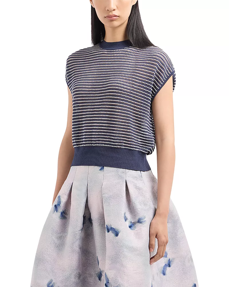 Emporio Armani Striped Cap Sleeve Sweater
