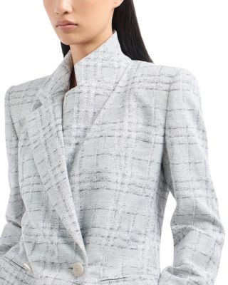 Linen Check Pattern Double Breasted Blazer Jacket