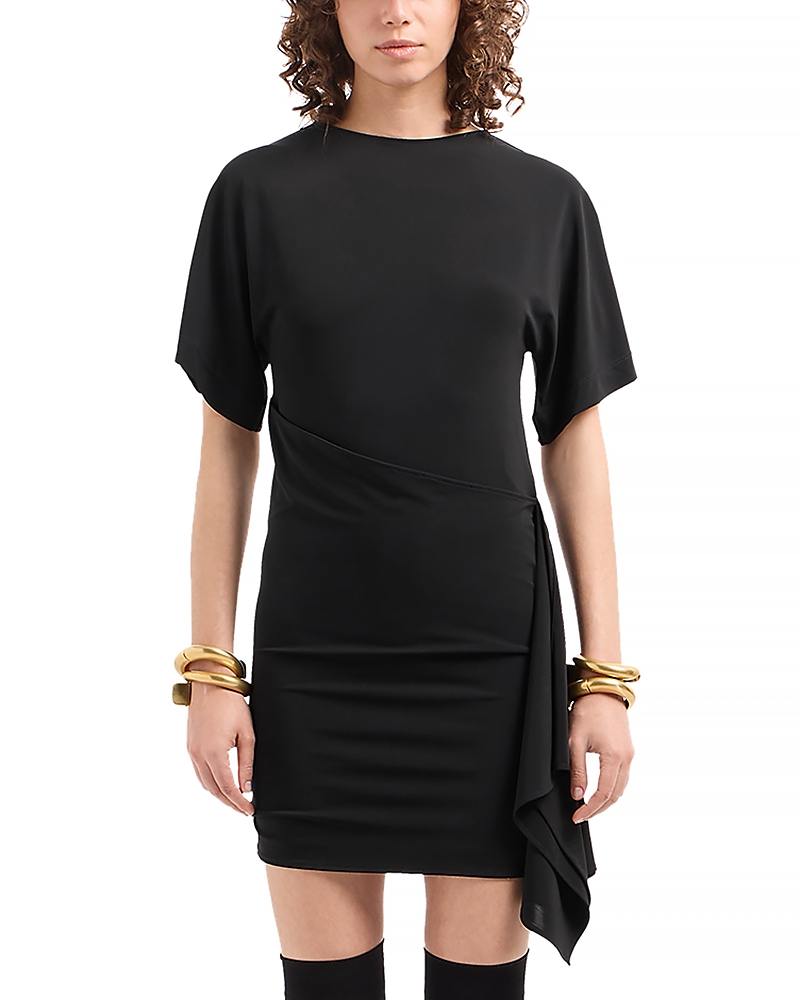 Shop Emporio Armani Wrap Waist Jersey T Shirt Dress In Black