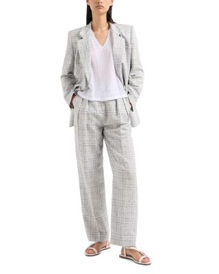 Linen Check Straight Leg Trousers 