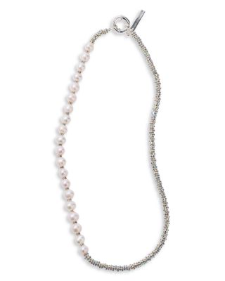 Pearl Octopuss.y - Paris Diamond Crystal & Cultured Freshwater Pearl Necklace in Silver Plated, 24"
