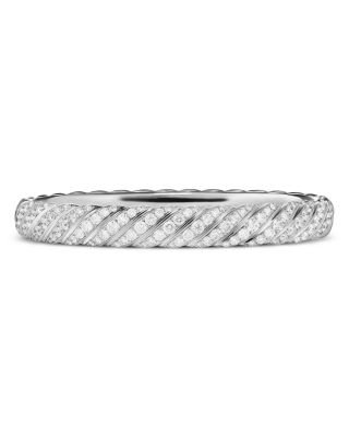 Sculpted Cable Bangle Bracelet in 18K White Gold with Diamonds, 8mm Description