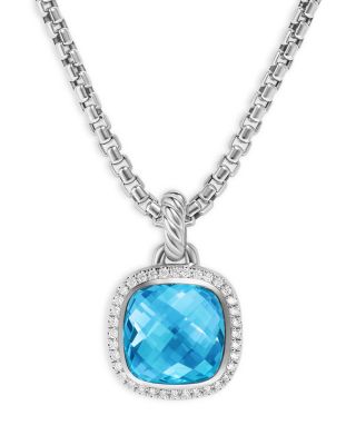Pendant in Sterling Silver with Blue Topaz and Diamonds, 11mm
