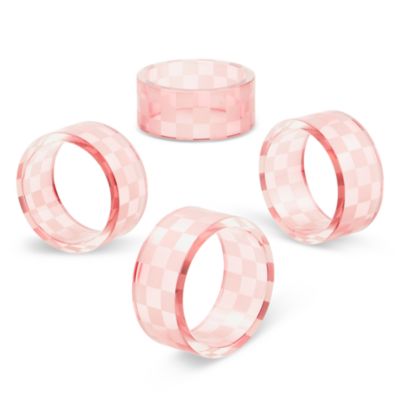 Pink Check Napkin Rings, Set of 4