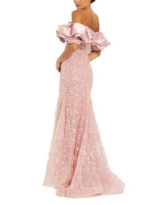 Beaded Applique Off the Shoulder Mermaid Gown
