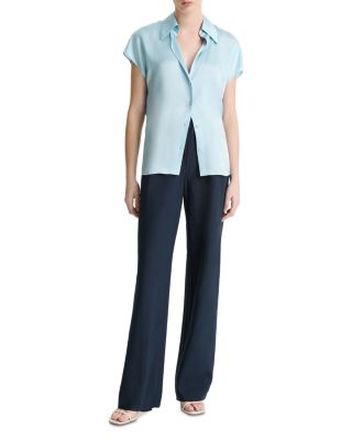 Silk Cap Sleeve Ruched Back Shirt 