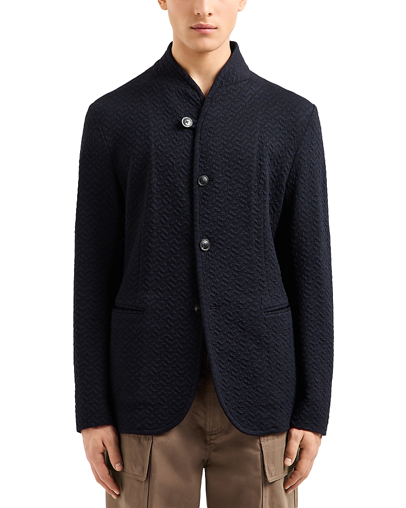 Emporio Armani Regular Fit Chevron Jacquard Button Front Blazer