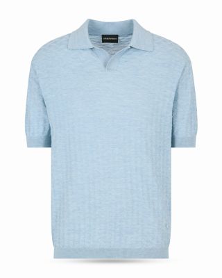 Short Sleeved Knitted Wool Basketweave Pullover Polo Sweater 