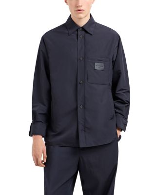 Emporio Armani - Padded Regular Fit Button Down Shirt With Leather Logo Patch