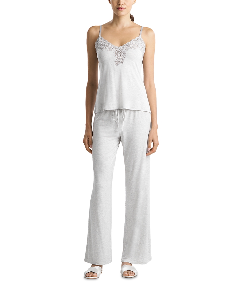 Natori Essentials Lace Trim Jersey Pajamas In Light Heather Grey