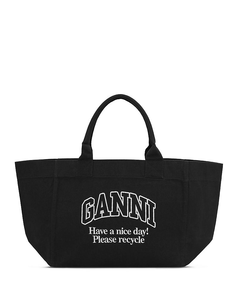 Ganni Women Recycled Cotton Xxl Tote Bag In Black