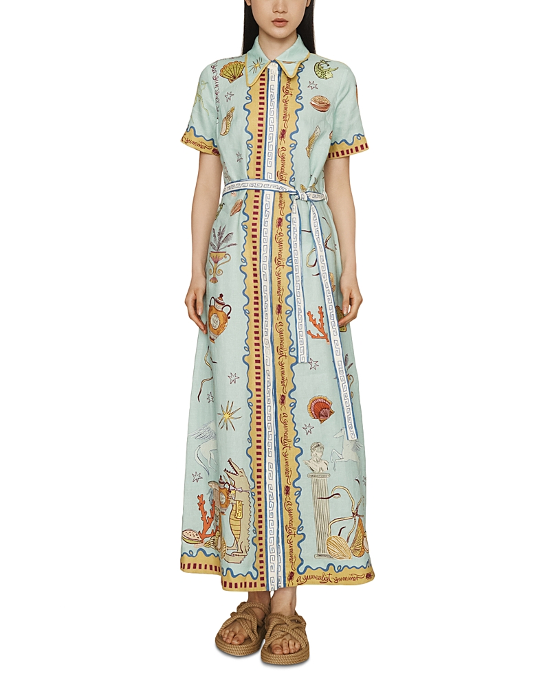 Shop Alemais Surrealist Linen Shirt Dress In Multi