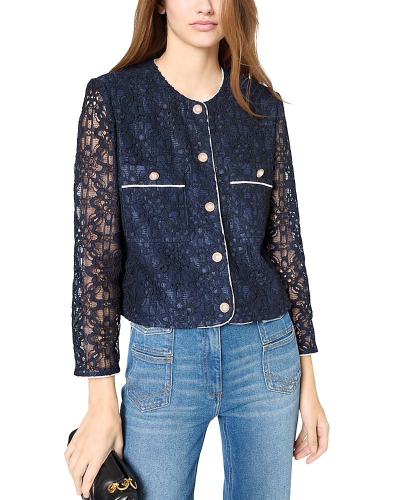 Gerard Darel Risa Lace Lady Jacket In Navy