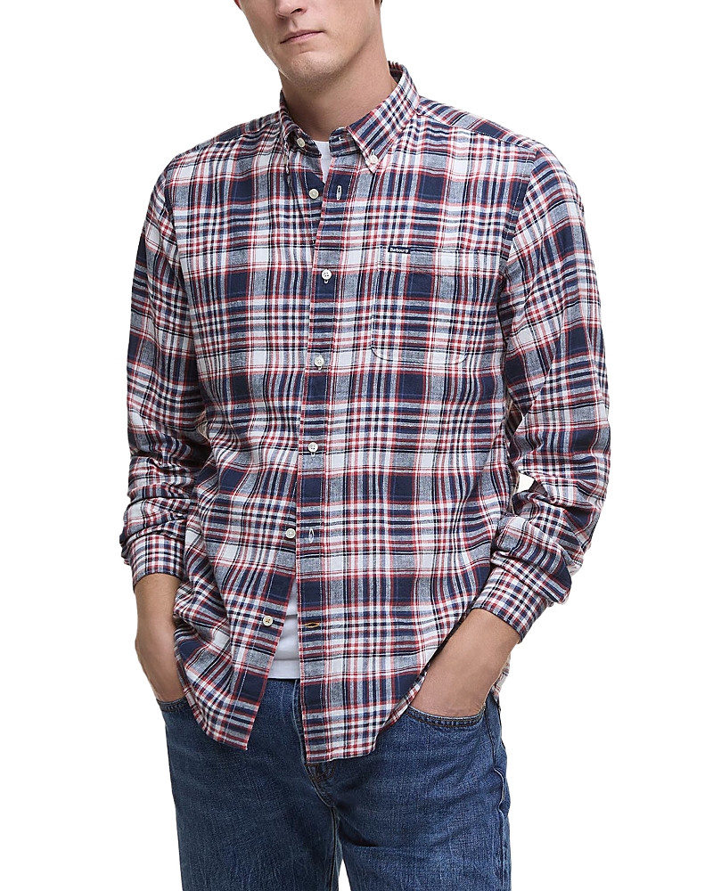 Shop Barbour Bridport Tailored Fit Linen Blend Shirt In Navy