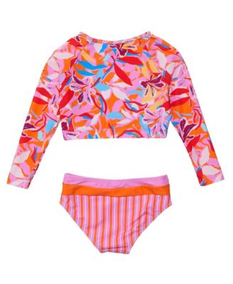  Blooming Sunset Sustainable Crop Long Sleeve Rash Set - Big Kid