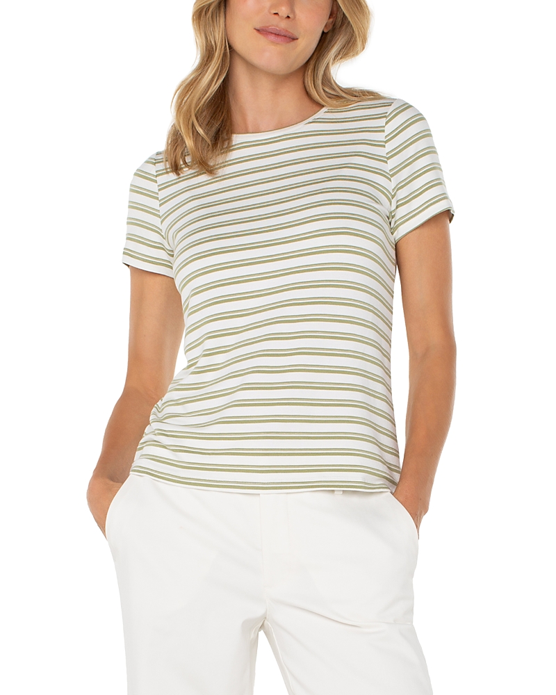 Liverpool Los Angeles Slim Fit Crewneck Knit Tee In Whipped Cream Lotus