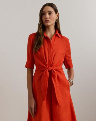 Petites Tie Front Linen Shirt Dress