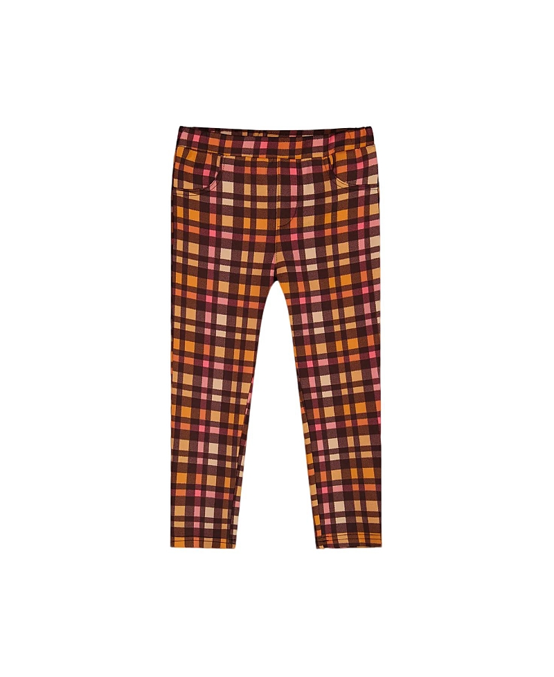 Deux Par Deux Girl's Milano Treggings Plaid Magenta And Brown In Pink Brown Plaid