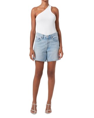 V Waist Mid Rise Denim Shorts in Backbeat