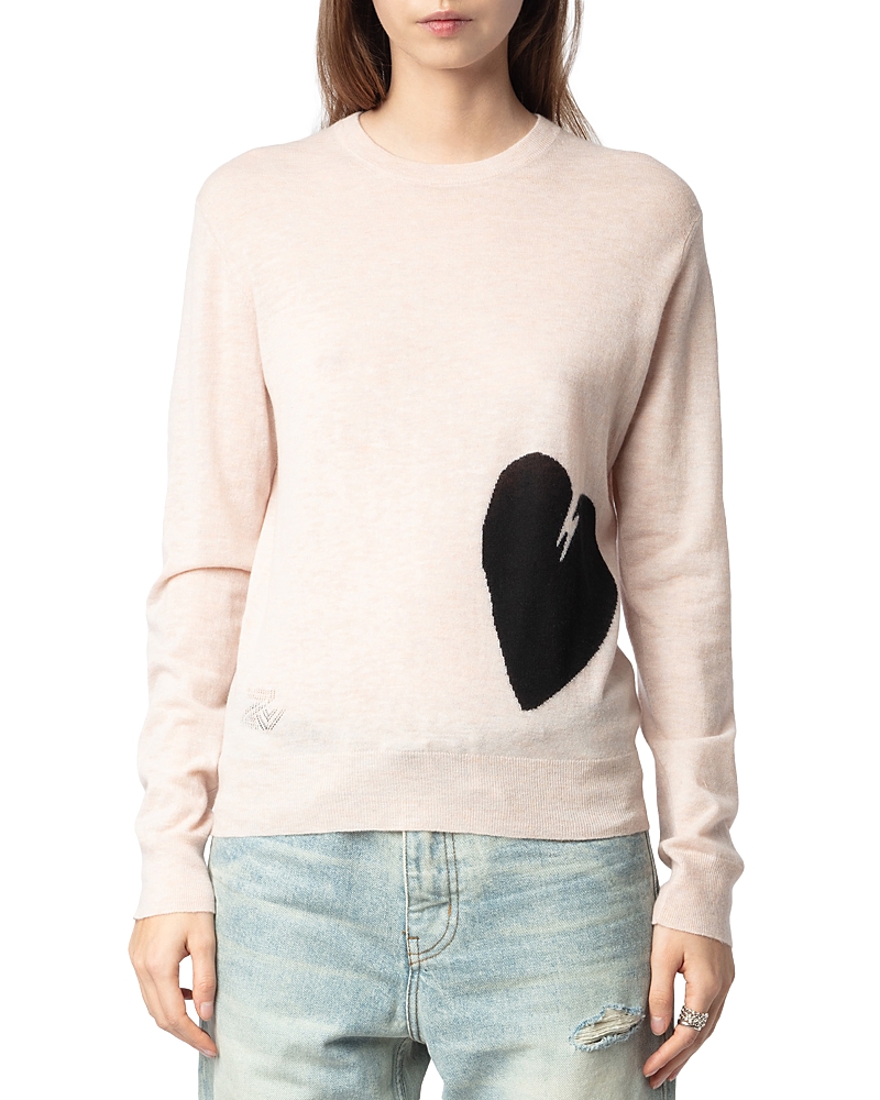 Zadig & Voltaire Pravis Cashmere Heart Sweater In Pearly
