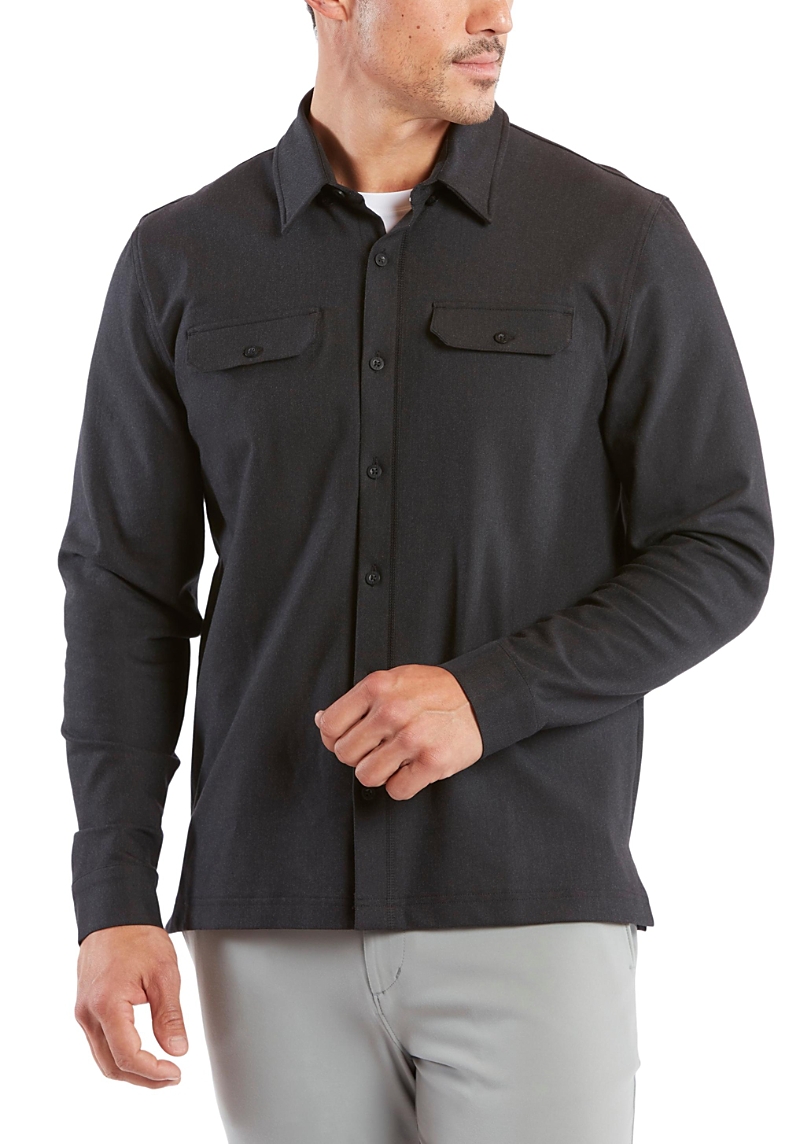 Public Rec Stretch Thermal Button Down Shirt In Charcoal
