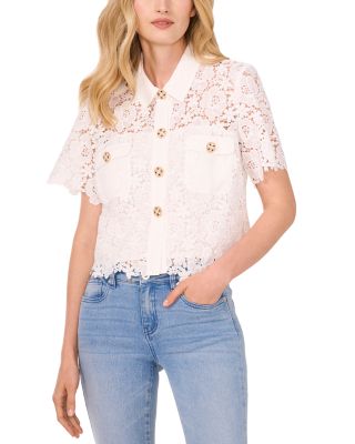 CeCe - Short Sleeve Laced Cropped Top