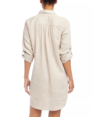 Linen Roll Sleeve Shirt Dress