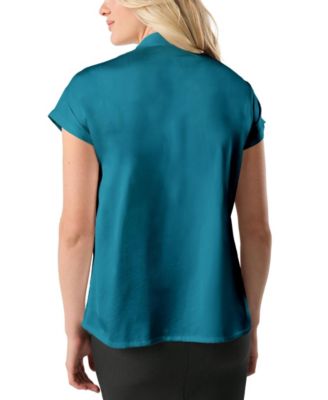 Women's Short Sleeve Satin Maternity Shell Top with Concealed Nursing Zip