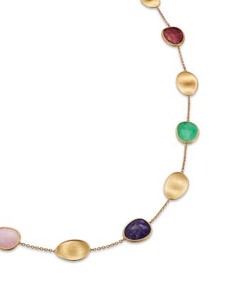 18K Yellow Gold Lunaria Color Multi Stone Long Statement Necklace, 36"