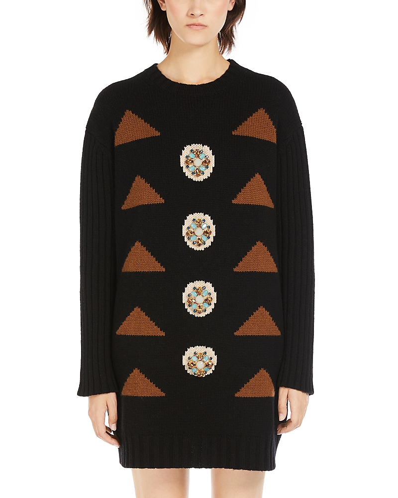 Max Mara Intarsia Wool And Cashmere Dress In Black
