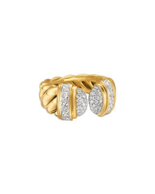 Sculpted Cable Open Cocktail Ring in 18K Yellow Gold with Diamonds, 12.4mm