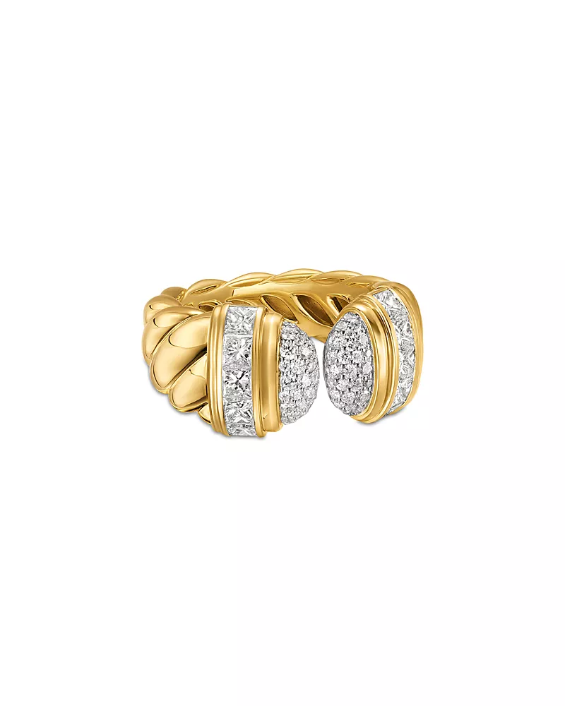 Sculpted Cable Open Cocktail Ring in 18K Yellow Gold with Diamonds, 12.4mm