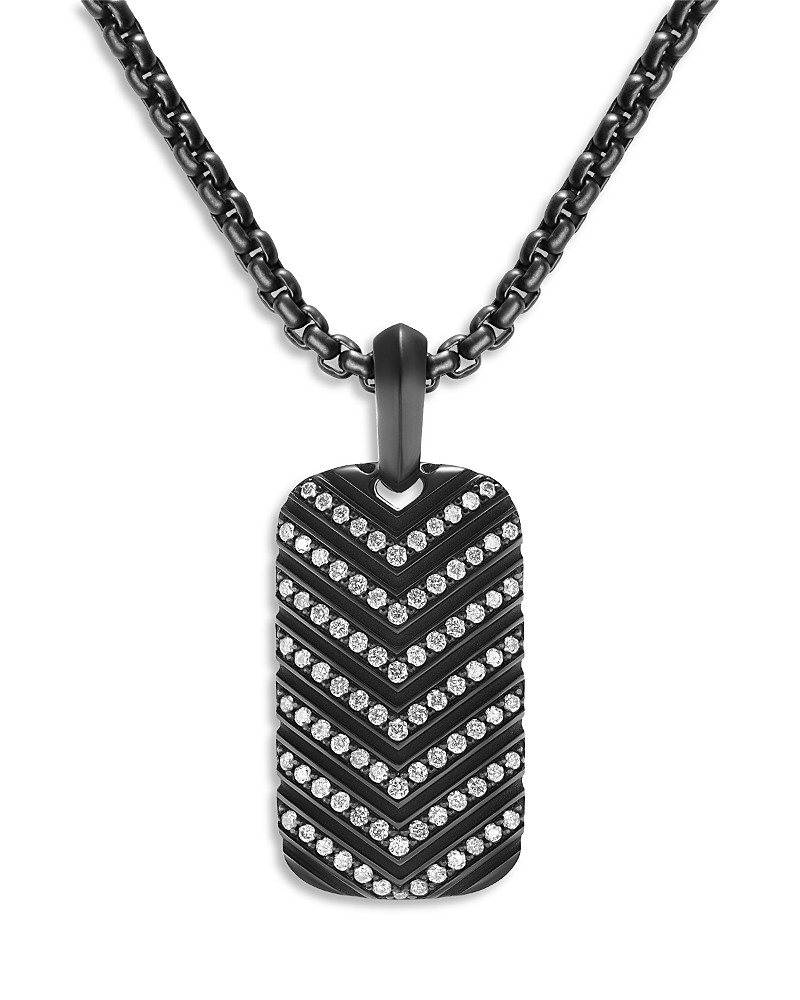 David Yurman Men's Chevron Tag in Black Titanium with Diamonds, 27mm · OS